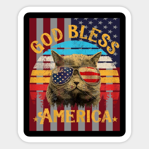 God Bless America Cat 4th Of July American Flag Sticker by Jannysingle